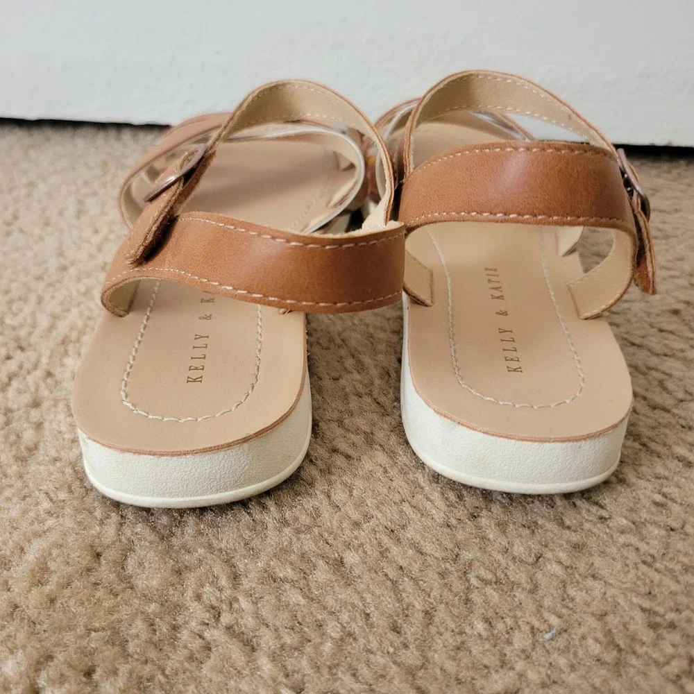 Kelly & Katie Size 4 Sandals Girls Brown Strappy Holographic Buckle Casual Shoes